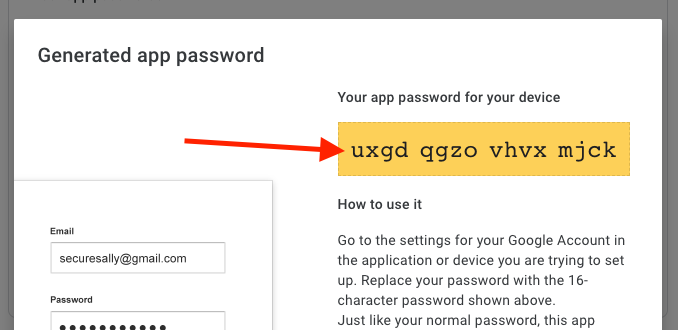 Cope the app password for your device