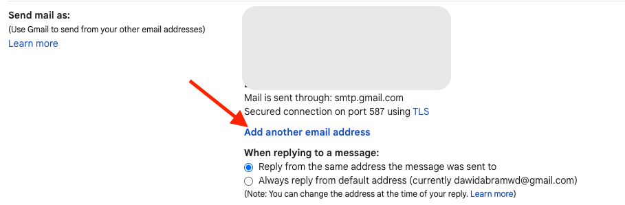 Add another email address under send mail as section on gmail