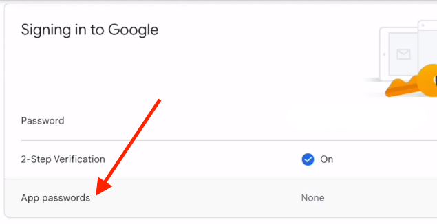Signing in to google section on gmail, click on app passwords